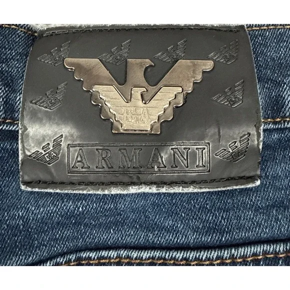 Armani Jeans Mens Jeans 33x28 Dark Wash Blue Straight Leg Designer Denim - Picture 10 of 16